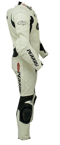 1pc Perrini Fusion Motorcycle Riding Racing Leather Suit w/ Padding & Hump White - Thumbnail 2