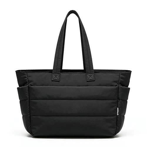 Bolso de Mano para Mujer, Shopper Bandolera Grande con Compartimentos y Cremallera, Bolso de Ordenador para Trabajo, Viajes, Deporte, Verano (Negro)