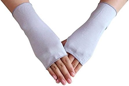 WomeWell Women Solid Color Sun Block Fingerless Wrist Length Driving Gloves Gray