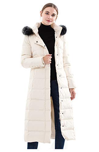 Obosoyo Women's Hooded Thickened Long Down Jacket Maxi Down Parka Puffer Coat White M