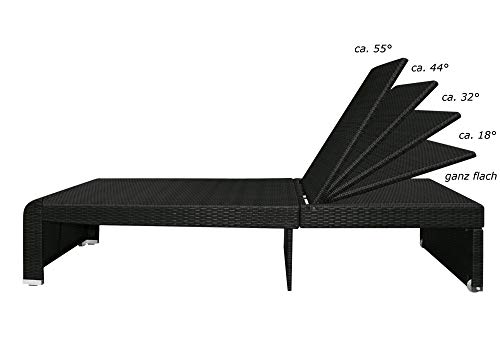 RS Trade Sonnenliege Monza Schwarz/Grau - Outdoor Liege mit beständigem Poly-Rattan-Geflecht - verstellbare Rückenlehne & breite Liegefläche - inkl. Kopfteil und Auflage – Bild 7