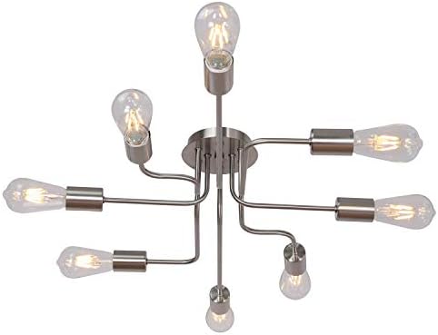 8 Lights Metal Ceiling Light Brushed Nickel, Modern Industrial Semi-Flush Mount Ceiling Light Fixture, Sputnik Pendant Chandelier for Dining Room Foyer Hallway UL Listed by MELUCEE