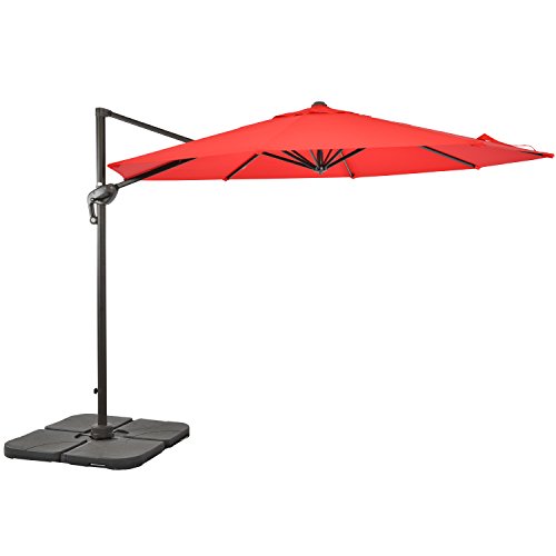 LCH Offset Cantilever Umbrella 10-Feet Aluminum Outdoor Patio Hanging Umbrella with Cross Base, Crank and Air Vent, Dark Red - Thumbnail 7