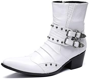 DADIJIER Men's Fashion Boot Casual Leather Pointed Metal Buckle &Rivet Decoration Side Zipper Formal Shoes Durable