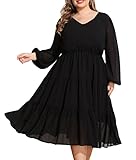 Hanna Nikole Women's V-Neck Long Lantern Sleeve