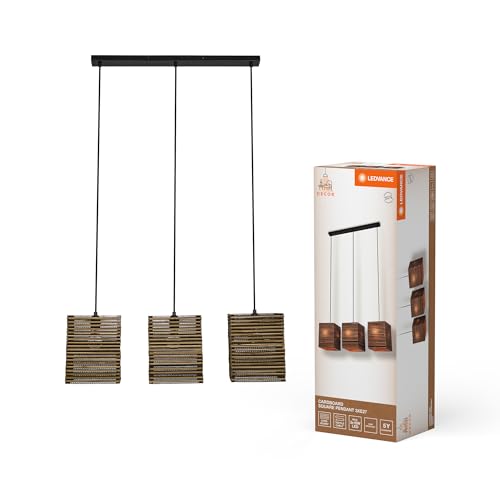 LEDVANCE Pendelleuchte 3-flammig Decor Cardboard Square braun aus Wellpappe, E27, 830 mm Länge, Leuchtenschirm aus recyceltem Material, nachhaltig durch austauschbare Lichtquelle, einfache Montage