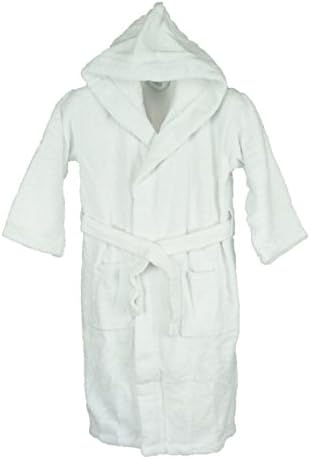 Silken Kids Teenagers Kids Boys Hooded Bath Robe Unisex 100% Turkish Cotton (X-Large 40" Length (12+ Ages), White)