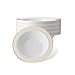DELUXE PLASTIC PARTY DISPOSABLE BOWLS | 6 Ounce Hard Wedding Plastic Bowls | White/Gold Rim, 40 Pack | Elegant & Fancy Heavy Duty Party Supplies Dessert Plates for Holidays & Occasions