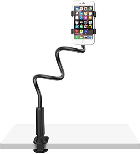 Ceuta Retails Cell Phone Clip Holder Gooseneck Clamp Lazy Mount Flexible Bracket Mobile Stand for Bed Office Kitchen App