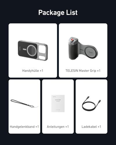 TELESIN Master Grip Magnetic Camera Grip for MagSafe Compatible iPhones & Android, 3200 mAh Battery, Wireless Charging, DSLR-Like Grip Feel, 1/4 Inch Thread, Set with iPhone 17 Pro Case