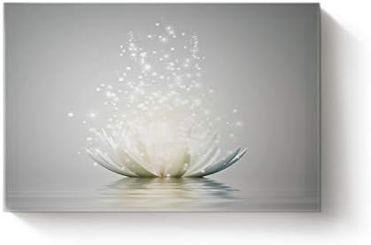 YEHO Art Gallery Modern Canvas Artworks Wall Art Home Decor,Art Lotus Flower Pattern White Oil Painting,Stretched by Wooden Frame,Ready to Hang,24 x 36in