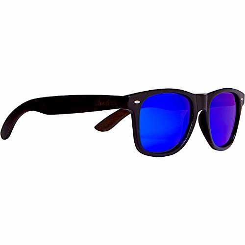 WOODIES Ebony Wood Sunglasses with Blue Mirror Lenses