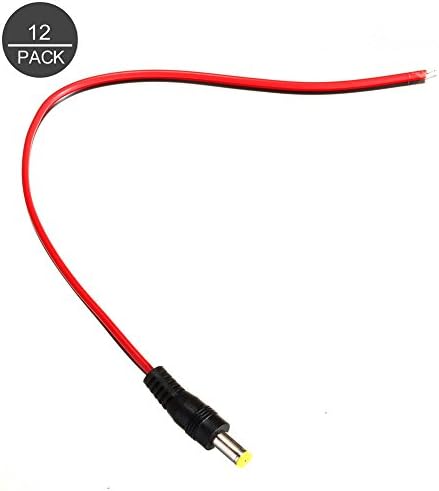 TYUMEN 12 x Male DC Pigtail Power Connectors for CCTV Surveillance Camera Video System (2.1mm x 5.5mm)