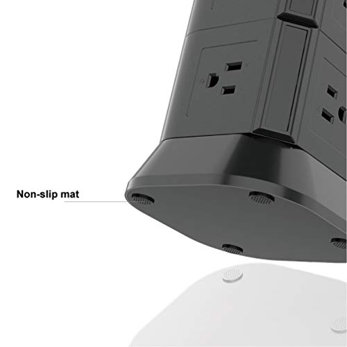 Black Surge Protector with USB SAFEMORE Power Strip Tower USB Charger 7 Outlets 2 USB Desk Plug Station with Overload Protection and 6.5ft Power Cable for Wireless Devices, Great Home decoration