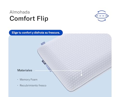 Luuna Almohada Comfort Flip, 2 en 1, con un Lado Firme y Otro Suave, Almohada Memory Foam 100%, Funda Fresca Que Regula Temperatura Cooling Stamp, Marca Mexicana, Tamaño Estándar