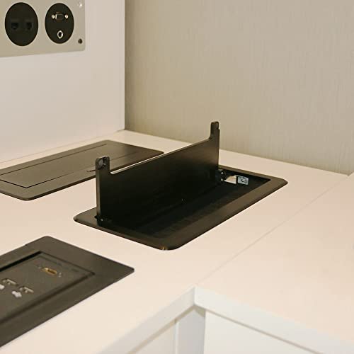 ZESHAN conference Table Power Socket Connectivity Box power extension with UK Plug, USB Data, HDMI, VGA, Telephone and Internet Black for home office desk
