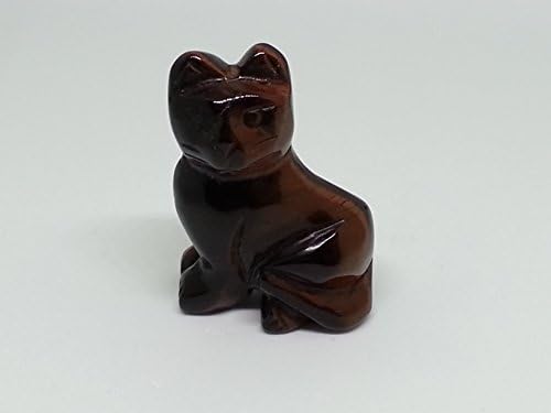 Hand Carved Gemstone Red Tigers Eye Cat Figurine / Statue - Stands 1.5" Tall