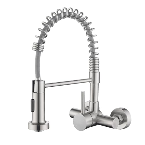 Tondiy 11cm Wall Mounted Kitchen Mixer Tap with Flexible Spout, 2 Jet Types | 360° Rotatable Stainless Steel Kitchen Tap | Ceramic Cartridge | Single Handle Brushed