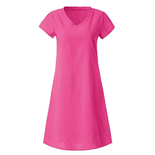 Sunmoot Casual Linen Loose Plain Simple Dress for Women, Plain Simple Solid V-Neck Plus Size Midi Dress - Thumbnail 2