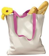 BAGedge 12 oz. Canvas Tote with Contrasting Handles OS NATURAL/HOT PINK