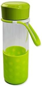 Borosilicate Glass Water Bottle (16 Oz) Water bottle with Lid &amp; Stainless Steel Strainer - Effortless Cleaning &amp; 100% Leak-Free | Non-Slip Bottom Sleeve
