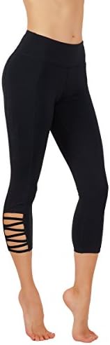 Vesi Star Women's Yoga Capri Pants Straps Detailing on Sides Workout Laggings Back Zipper Pocket Sports and Fashion 2 in 1 (M USA 4-6, VSC110-BLK)
