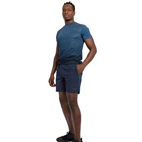 Alive Men's Tee Shirt Active Quick Dry Workout Short Sleeve Shirts Crew Neck (Large, Estate Blue Heather/Midnight Dip)
