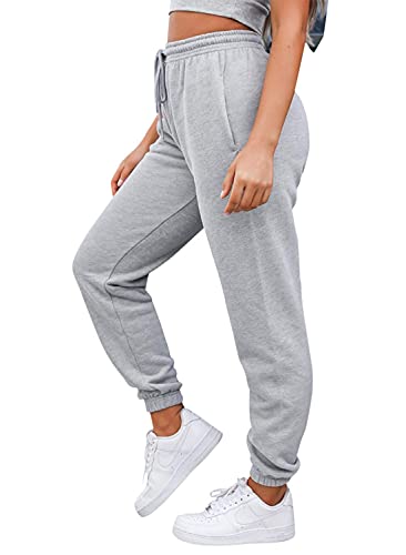 AROGONE Womens Comfy Drawstring High Waist Sweatpants Baggy Loose Cotton Joggers Athletic Pants with Pockets Grey Small