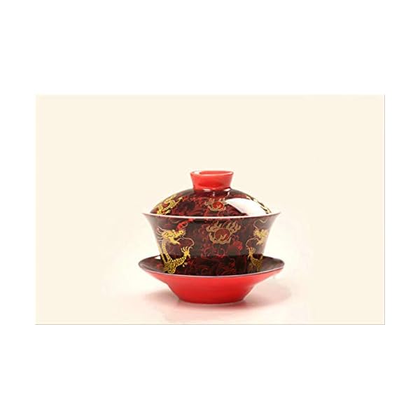 FHFF Kaffeetasse Chinesische Traditionen GAI Wan Teeservice Dehua Gaiwan Topfset Keramik Drache Retro Große Schalen… – Bild 3
