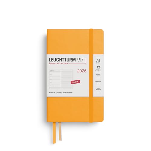 LEUCHTTURM1917 372666 Weekly Planner & Notebook Pocket (A6) 2026 Hardcover, 12 Months, Rising Sun, English