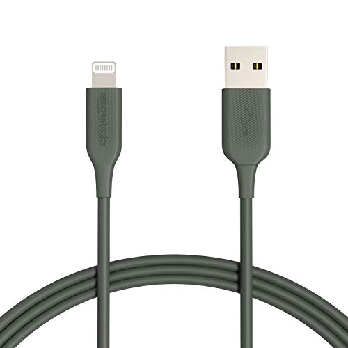 Cable Lightning a USB de Amazon Basics - Cargador de iPhone de Apple con certificación MFi, verde medianoche, actualización de 6 pies (durabilidad clasificada 4000 curvas)