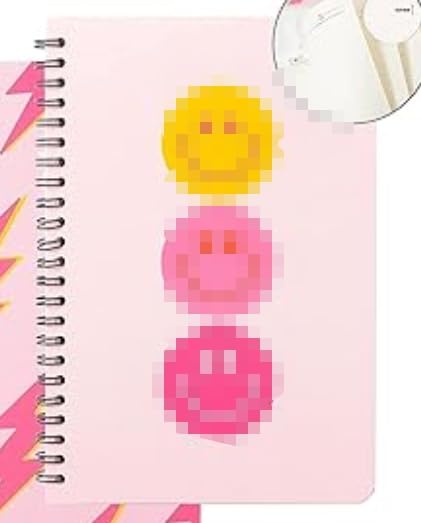 PANTIDE 2Pcs A5 Preppy Spiral Notebooks for Kids Teens, Y2K Hardbound Spiral Journal for Student Happy Smile Hardcover Notebook, Pink Wire Bound Spiral Notebook Notepad Diary for School Office Work