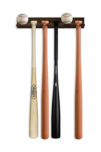 Teslyar Baseball Bat Rack Holder Display Wall Mount Ash Wood Baseball Softball Bat Rack Hardware Included Hidden Screws Vertical Display Black - Thumbnail 4