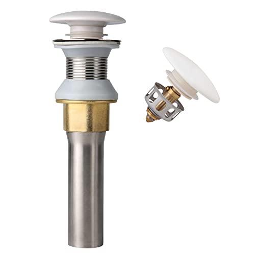 EPORMOT Rockgoya Bathroom Sink Drain,Drain Stopper Bathroom Sink Without Overflow,Pop Up Drain Assembly with with Ceramic Cover Basket,Built-in Anti-Clogging Strainer,Stainless Steel Brushed Nickel