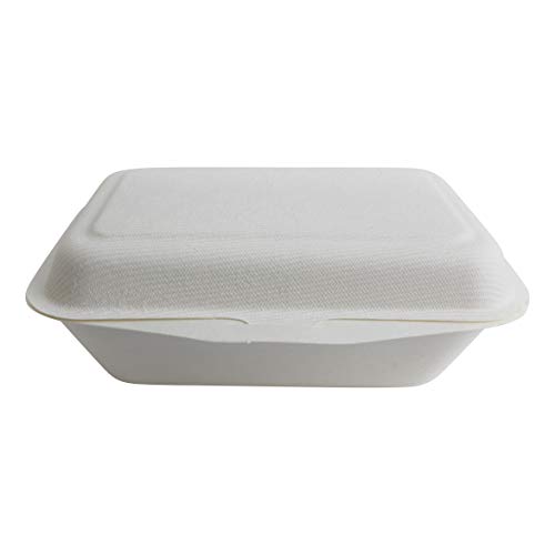 Brheez 7"x5"x2.5" Take-Out Natural Disposable Clamshell Lid Containers, Biodegradable, Compostable & Chemical Free - Pack of 50 - Thumbnail 2