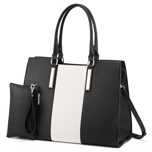 View 1 of LOVEVOOK Laptop Bag for Women, Large Computer Tote Bag Handbag Shoulder Bag With Clutch Purse, Business Work Briefcase Travel Bag, 2 PCs 15.6-inch, Black-White