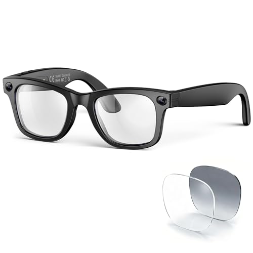 AI Smart Glasses with Camera and Bluetooth,8MP 2K Camera Glasses,AI Voice Control,Photo Recognition,Real-Time Translation,Smart Anti-Blue Light Glasses,IP67 Waterproof for Driving,Outdoor,+2 Lenses.