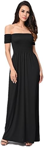 LHAYY Women's Casual Off The Shoulder Short Sleeve Maxi Dress