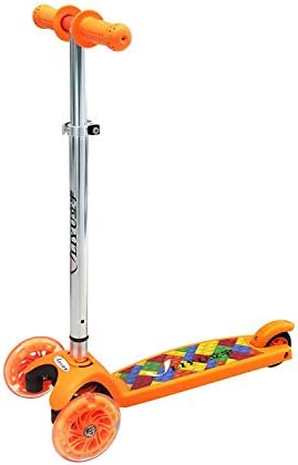 Mini T-Bar Handle Kick Scooters for Kids With Deluxe Wide Deck 3 PU Led Light Up Wheels Adjustable Height Scooter, Best Gift for Kids (Orange)