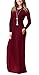 DEARCASE Maxi Dress for Women Burgundy Small Crewneck Long Sleeves Wedding Guest A-line Plain Casual Empire Waist Flowy Party Vintage Spring Fall Winter Floor Dresses with Pocket