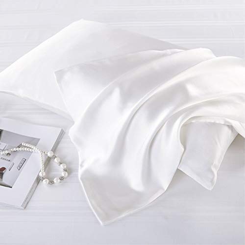 FLCA 100% Mulberry Silk 19 Momme Charmeuse Silk Pillowcase Both Sides Silk Pillow Cover for Skin Health with Hidden Zipper (Ivory (natural white), (50x75cm))