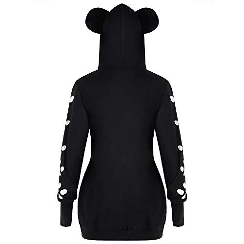 Sanyyanlsy Fall Winter Women's Cat Ear Hoodie Sweatshirt Black Long Sleeve Cat Paw Print Slim T-Shirt Tops with Pocket - Thumbnail 4