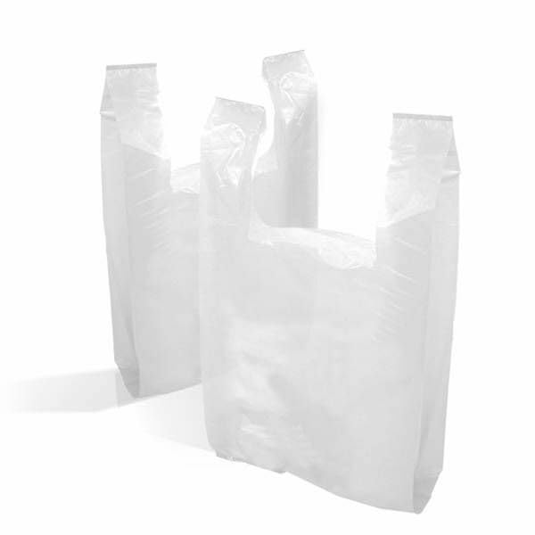 QTPack 100 White Plastic Carrier Bags Vest Style with Handles | Large HD 11x17x21 | Shopping Bags | Premium Quality Recyclable