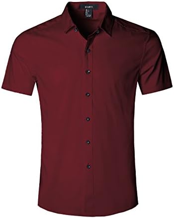 Men's Slim Fit Solid Dress Shirts Button Down Cotton Short Sleeve Shirt