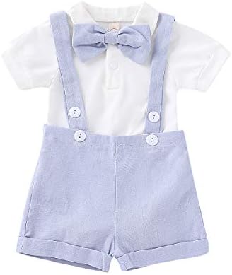 Toddler Newborn Baby Boy Clothes Gentleman Bowtie Romper+Suspenders Shorts Outfits Set
