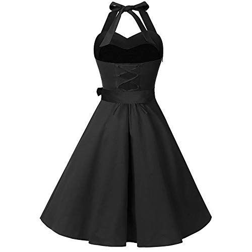 Women Sleeveless Solid Lace Dress, Vintage Swing High-Waist Pleated Dress (S, Black 3)