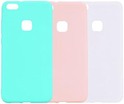 Soft Gel Case for Huawei P10 LITE, AllDo TPU Silicone Cover Flexible Slim Case Lightweight Protective Bumper Solid Color Shell Simple Design Case - Green&amp;Pink&amp;White
