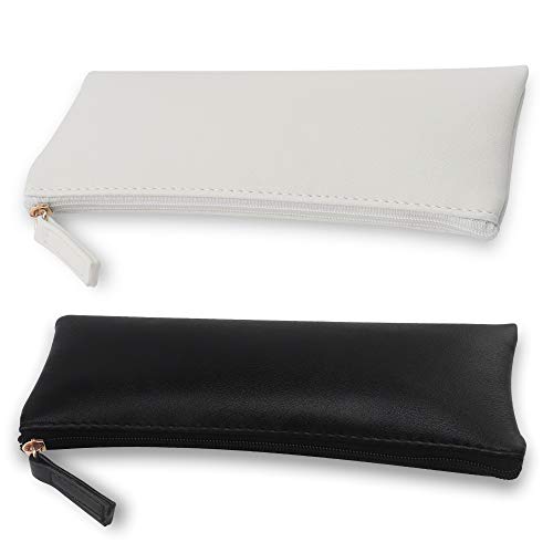 EONMIR PU Leather Pencil Case Pouch Bag,Small Simple Pencil Pouch,Makeup Pouch for Girls,Boys,School,Office(Black+White) - Thumbnail 2