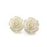 Large Rose Earrings on Plastic Posts for Metal Sensitive Ears, Winter White