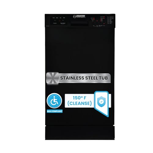 Equator 18 in Dishwasher 10 place+Wine Rack 3.4g QUIET 51 dB 110V E-Star ADA in Black